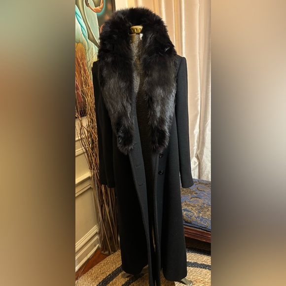 Harve Bernard long wool coat, large fox fur collar - Sz 12 Great Condition - Picture 2 of 12